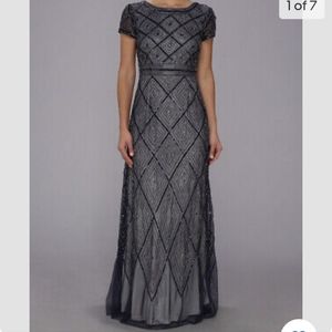 Adrianna Papell Embellished Gown Cap Sleeve in Navy